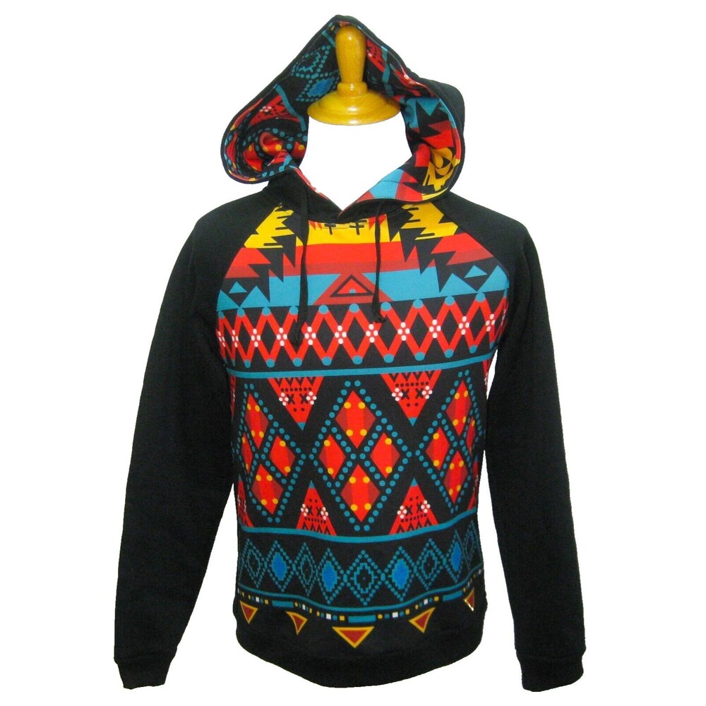 AZTEC Southwestern Native Men's (Size XL) Black Hoodie Hooded Sweatshirt Top
